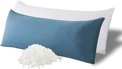 WhatsBedding Memory Foam Body Pillow with Breathable Zippered Cotton Cover, Full Body Pillow for Adults, Long Pillow for Sleeping, Firm Pillow Fluffy Supportive - Foggy Blue