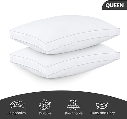 Utopia Bedding Bed Pillows for Sleeping Queen Size (White), Set of 2, Soft & Fluffy Pillow with Down Alternative Filling, Cooling, Hotel Quality, Gusseted Pillow for Back, Stomach or Side Sleepers
