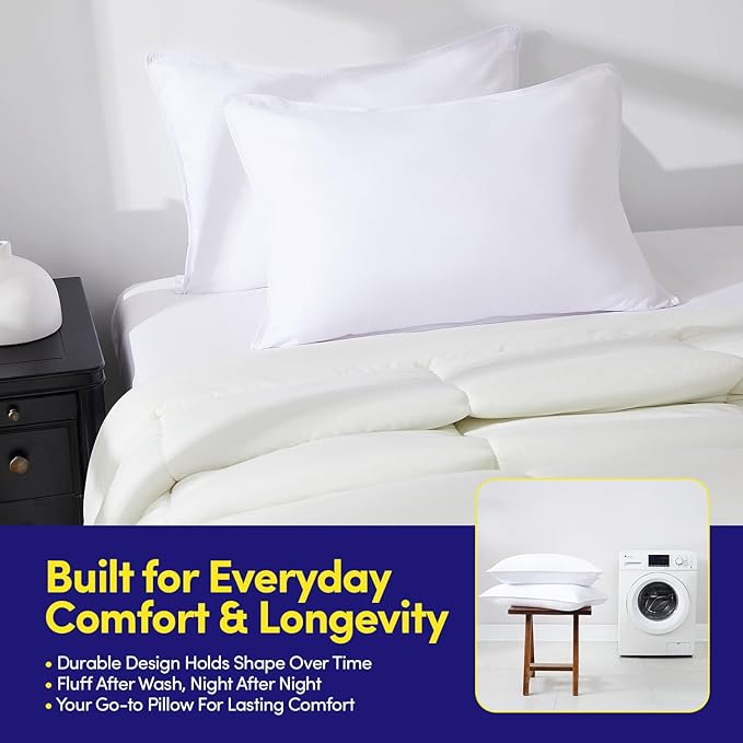Sweet Home Collection 2-Pack Premium Medium Firm Down Alternative Bed Pillows for Sleeping – Generously Filled Ultra Soft Support for Standard, Queen & King Sleepers, White 2 Count