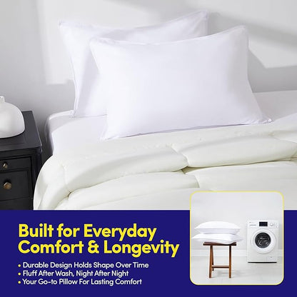 Sweet Home Collection 2-Pack Premium Medium Firm Down Alternative Bed Pillows for Sleeping – Generously Filled Ultra Soft Support for Standard, Queen & King Sleepers, White 2 Count