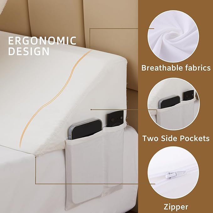 Bedluxe King Wedge Pillow Headboard, Bed Wedge Pillow for Headboard, Bed Gap Filler King - Fill The Gap (0-4.5") (White, 76"x8"x6")