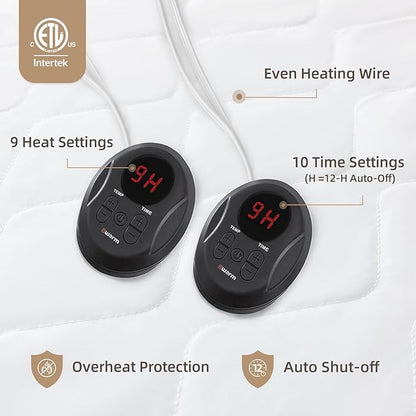 Bwarm Premium Quilted Heated Mattress Pad King Size, 78" x 80" Bed Warmer, 9 Heat Settings, 1-12 Hours Auto Off, Soft and Cozy, Deep Pocket, Fast Heating, Machine Washable