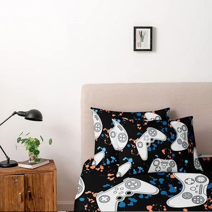 Gamer Bedding Sets for Boys, Gaming Duvet Cover Set King Size,Boys Video Games Comforter Cover, Bed Set for Teen Boys Bedroom,Boy Gamer Room Decor, Gamepad2306