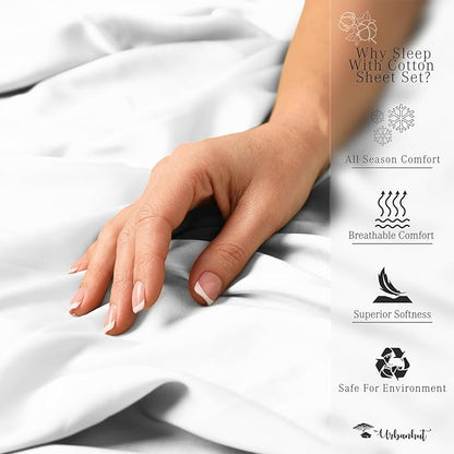 URBANHUT 1000 Thread Count Egyptian Cotton Sheets California King Size, Long Staple Soft & Breathable, 4 Pc Bed Sheet Sets, Luxury Hotel Sateen Sheets Fits 16" Deep Pocket - White