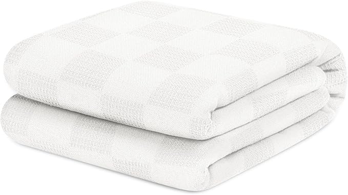Avalon Bedding 100% Cotton Blanket Twin Size Thermal Blanket (72"x90") - Perfect Cotton Blankets Twin Size for Layering Bed in Any Season - Cotton Blankets for Bed (White)