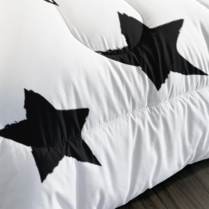 Axolotl Kids Full Bedding Comforter Set,3Pcs Super Cute Soft Black and White Stars Quilt Set Bed in A Bag with 1 Comforter 2 Pillowcases for Kids Boys Girls Teens Adults Room Decor All Season