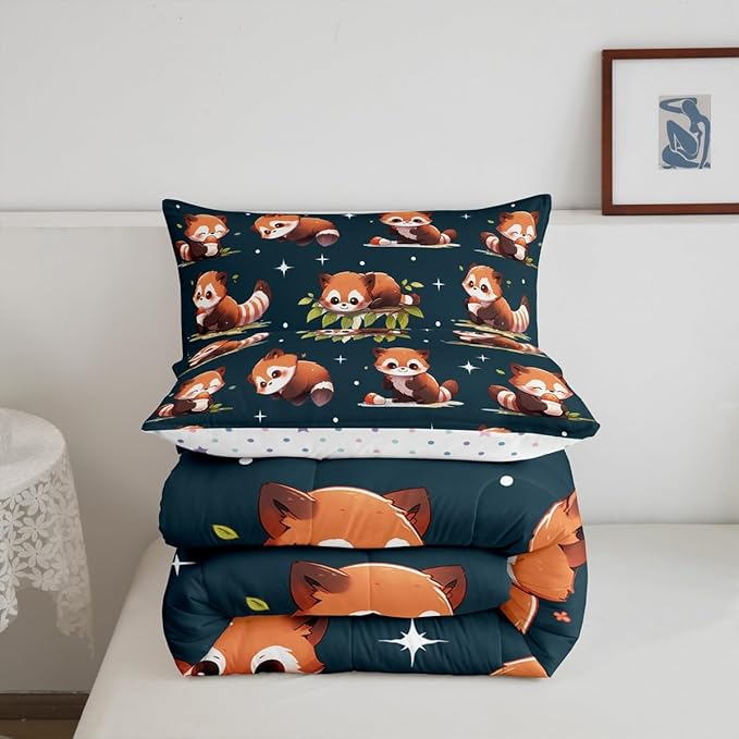 Cartoon Raccoon Comforter Set Cute Brown Wild Animals Hippie Bedding Comforter for Kids Boys Girls Teens Watercolor Green Leaves Dreamy Bedroom Quilt Set with 2 Pillowcases Queen Size 3 Pcs