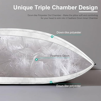 APSMILE Medium Firm Feathers Down/Poly Pillow King Size Pack of 1, Luxury Feather Pillow for Sleeping, 100% Organic Cotton Cover Hotel Collection Bed Pillows (White, 20"x36")