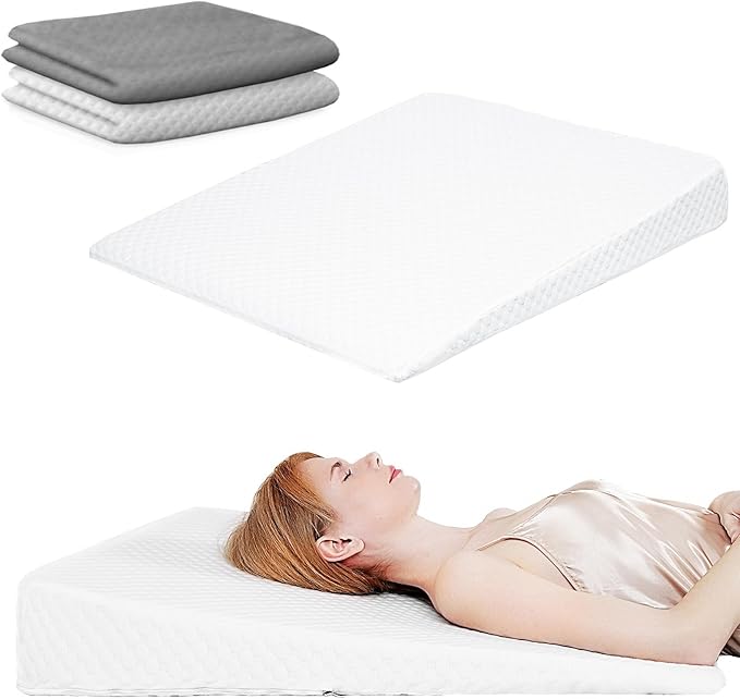 Wedge Pillow, Bed Wedge Pillows for Sleeping, Snoring, Back Support, After Surgery, Foam Triangle Pillow, Removable Washable Cover (Gray White, 5in)