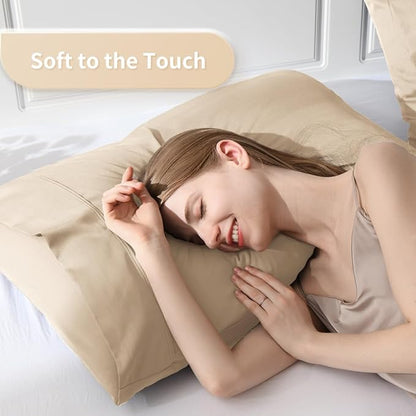Standard Pillowcases, Cooling Viscose from Bamboo Pillow Covers with Envelope Closure, Soft Moisture-Wicking for Hot Sleepers, Hair and Skin-Friendly, Light Khaki, 2 Pack