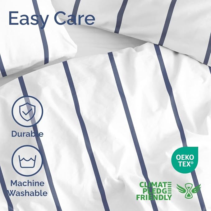Duvet Cover Full Size Set - Extra Soft Floral Duvet Cover 80 x 90 with 2 Pillow Shams - Comfy, Cozy, Breathable Floral Bedding Set - Hotel Luxury & Fade Free with Zipper Closures & Ties - Navy Stripe
