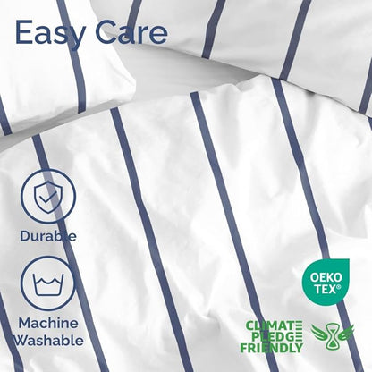 Duvet Cover Full Size Set - Extra Soft Floral Duvet Cover 80 x 90 with 2 Pillow Shams - Comfy, Cozy, Breathable Floral Bedding Set - Hotel Luxury & Fade Free with Zipper Closures & Ties - Navy Stripe
