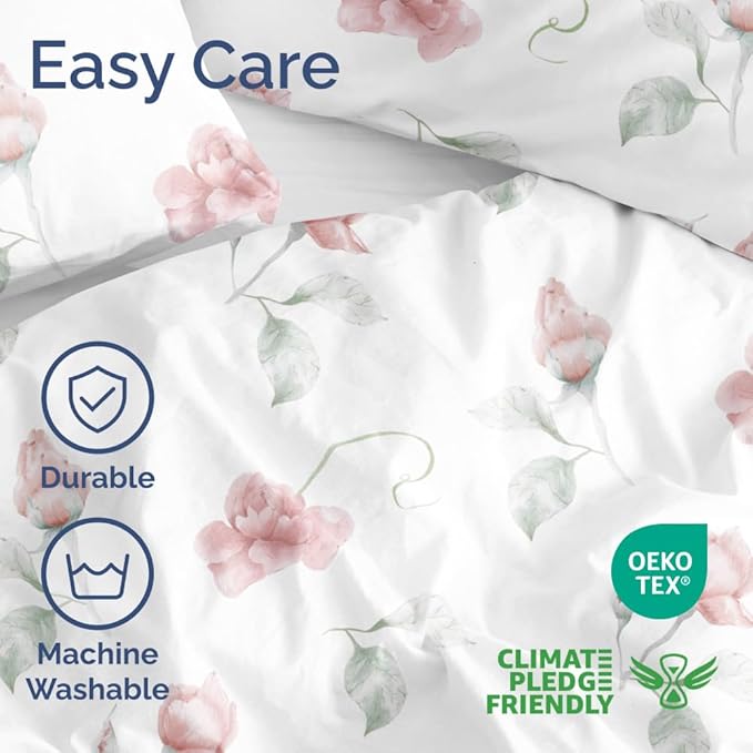 Duvet Cover King Size Set - Extra Soft Floral Duvet Cover 104 x 90 with 2 Pillow Shams - Comfy, Breathable Floral Bedding Set - Hotel Luxury Easy-Care & Fade Free with Zipper Closures & Ties - Rosebud