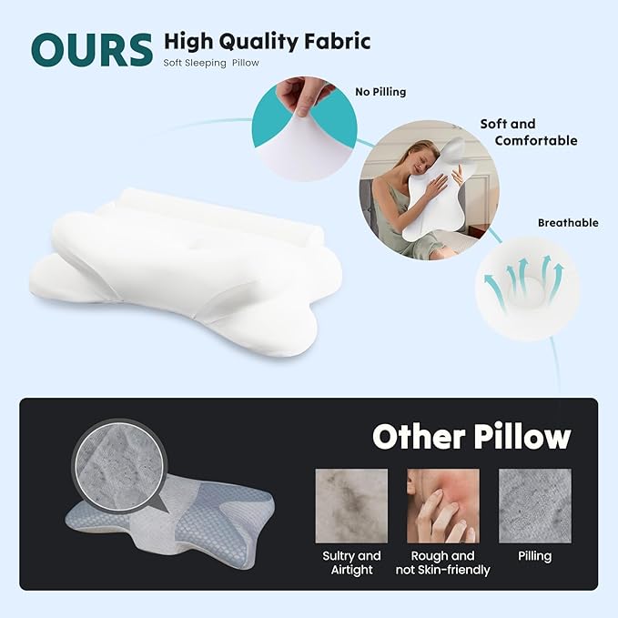Smug Cervical Neck Pillow for Sleeping, Cooling Ergonomic Memory Foam Pillow with Arm Rest Slot and Ice Silk Pillowcase, Dual Height Orthopedic Support Contour for Side, Back, Stomach Sleepers