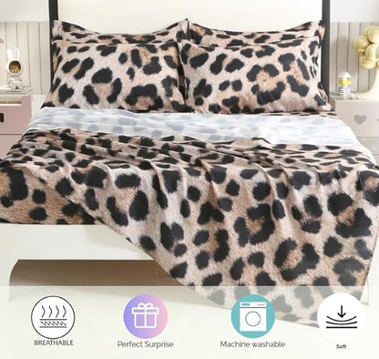 SDY 7PCS Leopard Bedding Set Queen,Animal Print Bedding for Kids, Toddler, Girls, Boys with Cheetah Comforter Set and Cheetah Sheets（no Velvet, just Velvet Look）
