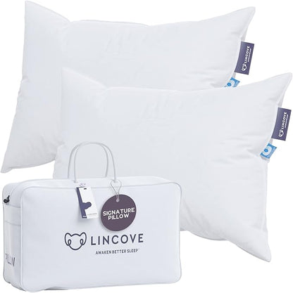 Lincove Signature 100% Canadian White Down Pillow - Luxury Sleeping Bed Pillow for Back, Stomach & Side Sleepers - 800 Fill Power, 500 Thread Count, Made in Canada, Standard - Medium, 2 Pack
