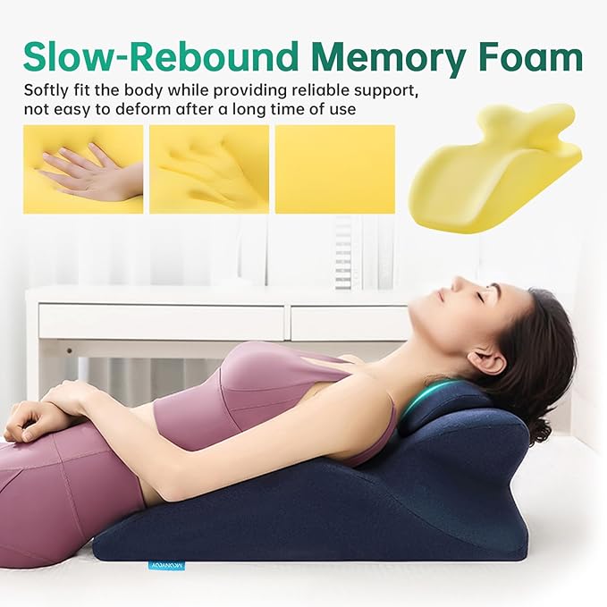 Memory Foam Ergonomic Wedge Pillow, Prone Pillow for Sleeping, Reading Pillow for Bed, Ergonomic Support for Back Pain, Acid Reflux & Sitting Up, Ideal for Massage, with Removable Cover