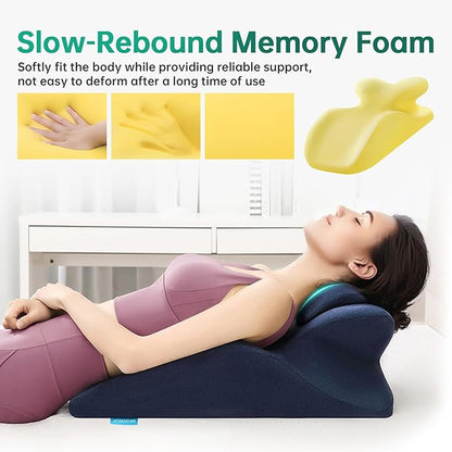 Memory Foam Ergonomic Wedge Pillow, Prone Pillow for Sleeping, Reading Pillow for Bed, Ergonomic Support for Back Pain, Acid Reflux & Sitting Up, Ideal for Massage, with Removable Cover