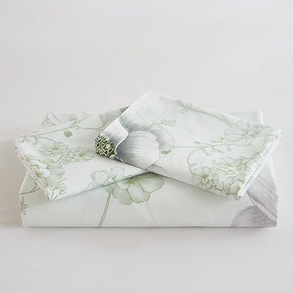 Floral Duvet Cover King Size 100% Cotton Reversible Green Floral Duvet Cover Set with Zipper Closure 3 Pcs Green Leaf Soft & Breathable Bedding Comforter Cover