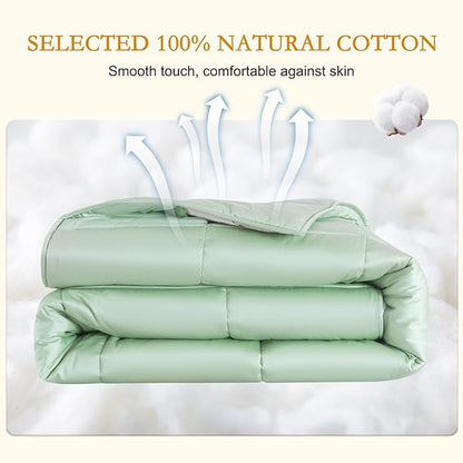 YOUR MOON Luxurious All Season Wool Comforter King Size, 100% Natural Australian Wool Filling, Hypoallergenic Comforter Duvet Insert, Noiseless Cotton Shell (Green)