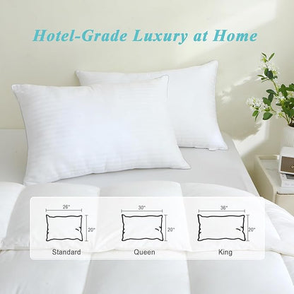Bed Pillows Standard Size Set of 2-100% Cotton Cover, Down Alternative Gel Polyfill Filled, Twin Soft Medium Adjustable Hotel-Style Pillow Inserts, 20x26 Inch