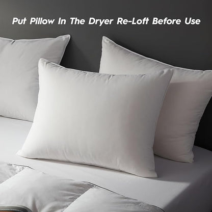 Globon Ultra Soft Down Pillow Standard Size Set of 2, All Down Filled Bed Pillow for Sleeping, 100% Cotton Shell 500 Thread Count 700 Fill Power, Soft Hotel Collection Down Feather Pillow 20" x 26"