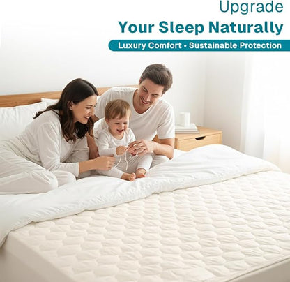 FABDREAMS Organic Quilted Mattress Protector King Size | Mattress Pad | Mattress Cover| Naturally Breathable | Noiseless| Fits up to 17" Deep Pockets| Temperature Regulating | Ivory