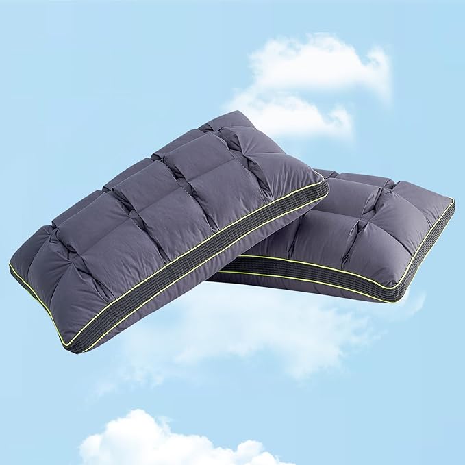 YOUR MOON Soft Pillow Standard Size of 2 for Sleeping, Super Soft Support Down Alternative Pillow, 100% Cotton Shell Luxury Comfy Fluffy Bed Pillows for Sleep(Gray)