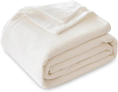CHUFFED Cotton Waffle Blanket King Size - Plush Milk Velvet & Reversible Waffle Weave,Anti-Static 500Gsm Design，Thick Cozy Soft Winter Blanket for Bed, Couch, Sofa - White, 104x90 Inches