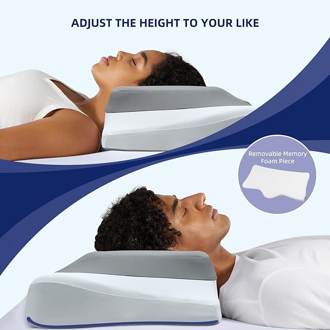 ABLEGRID Dual-Layer Memory Foam Cervical Neck Pillow,Contour Cooling Gel Support Pillow for Neck Shoulder Pain Relief,Ergonomic Orthopedic Adjustable Deep Sleep Bed Pillow for Side,Back,Stomach Sleep