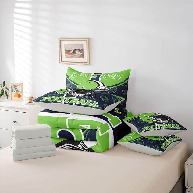 Feelyou Football Comforter Set Twin Size 7 Pieces Ball Games Bedding Set for Kids Boys Girls Rugby Bed in a BagFootball Bedroom Decor Rugby Sports