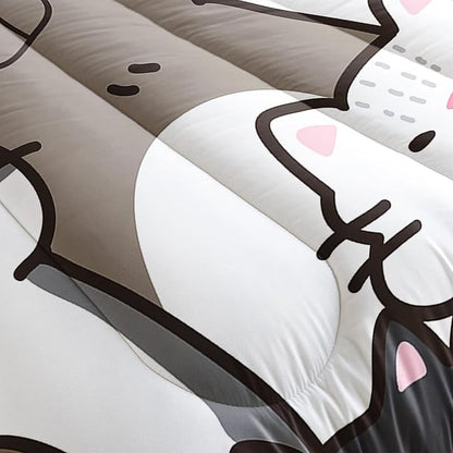 CVHOUSE Cat Bedding,Cartoon Cat Comforter King,Animals Print Comforter Set for Kids,Kawaii Quilt Set with 1 Comforter and 2 Pillow Cases