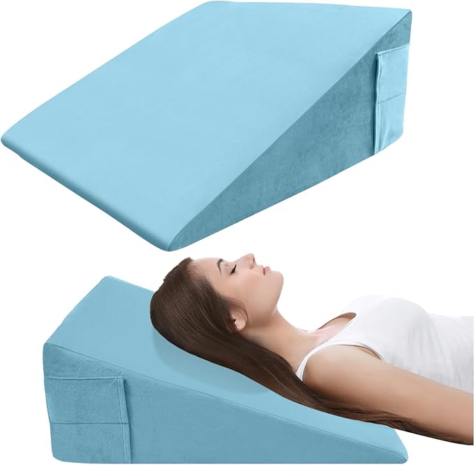 Memory Foam Bed Wedge Pillow (10"x24"x24") - Acid Reflux & Back Pain Relief, Anti-Snoring Incline Design, Removable Washable Cover for Sleep & Post-Surgery Support