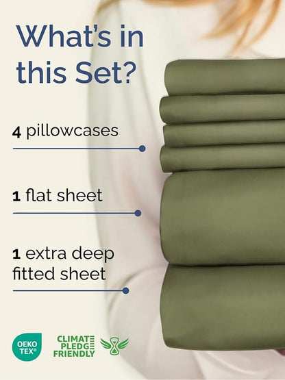 Extra Deep Cal King Sheet Set - 6 Piece Breathable and Cooling Sheets - Hotel Luxury Bed Sheets Set - Easy Fit - Soft, Wrinkle Free and Comfy Sheets Set - Sage Green Sheet Set with Extra Deep Pockets