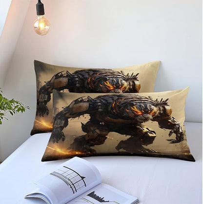 Cartoon Tiger Bed Sheet King Size With 2 Pillow Cases Standard Size, Fitted Flat Sheet for Kids Boys Teens Adult Bedroom Decor, Animal Floral Petal Country Bedding Decor