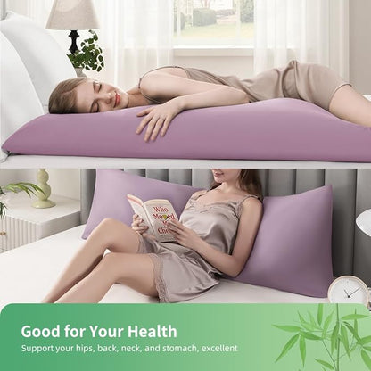 Body Pillowcase, Cooling Viscose from Bamboo Pillow Cover with Zipper Closure, Soft Moisture-Wicking for Hot Sleepers, Hair and Skin-Friendly, Light Purple, 1 Pack