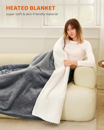 Heated Blanket Electric Blanket Full Size, Super Soft Cozy Upgraded Flannel Heating Blanket with 9 Heating Levels & 1-9 Hours Auto Off, Fast Heat & Overheat Protection, 72" x 84", Iron Gray