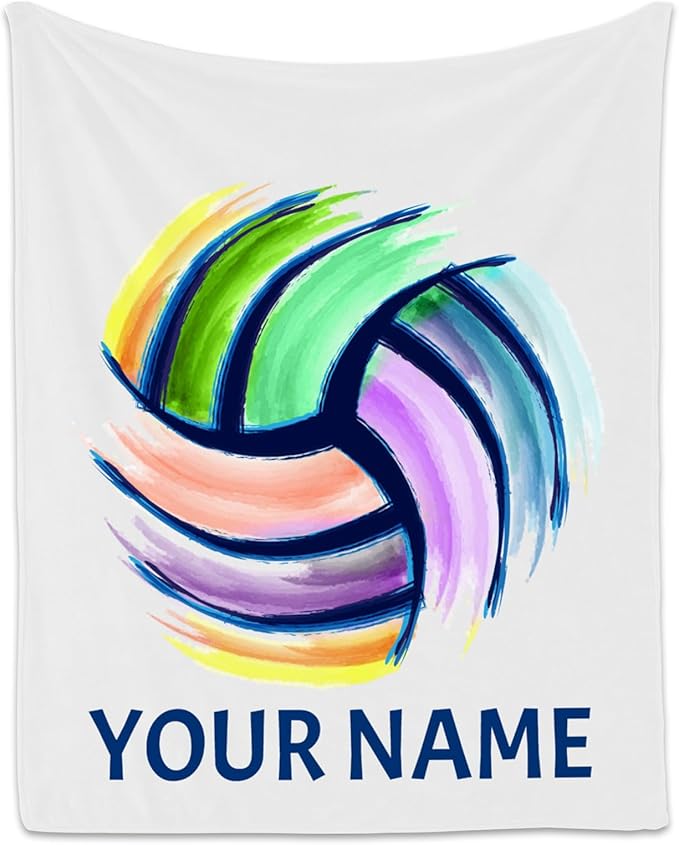 Volleyball Blanket, Personalized Volleyball Gifts for Teen Girls, Custom Girls Sport Blankets Gift for College Team Players, White Soft Plush Kids Throw for Sofa Bed, 50"x60"