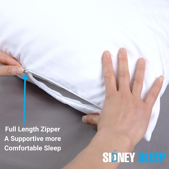 Sidney Sleep Curved Pillow Covers - Full Length Zipper Closure - Premium Soft Brushed Microfiber - 20 x 37 Inches - Fits Curved Side Sleeper Pillows (King, White)