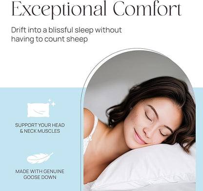 Pure Dream Firm Pillow - King Pillows Medium Support, King Size 20x36 Inch Goose Feather Down Pillows, 100% Cotton Shell, Set of 2