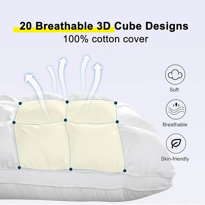YOUR MOON Pillows Standard Size Set of 2, Soft Support Standard Pillows 2 Pack for Bed, Fluffy Down Alternative Pillow, Luxury Hotel Gel Pillow for Side Sleeping (White)