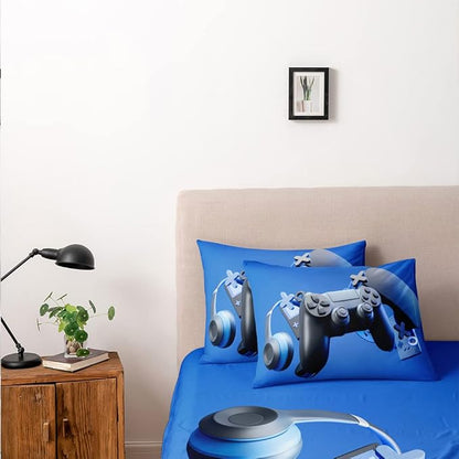 3D Print Gamepad Duvet Cover Set Gaming Comforter Covers and Pillowcases Twin Size Blue Color Bed Set Gamer Beddings Boy Kid Bedroom Decorations