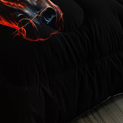 Western Bedding Horse Comforter Sets,Animal Printed Bed Set Full Size for Kids Teens Room Decor,Horse Orange Flames Pattern Comforter for Boys Bedding Set with 2 Pillowcases.