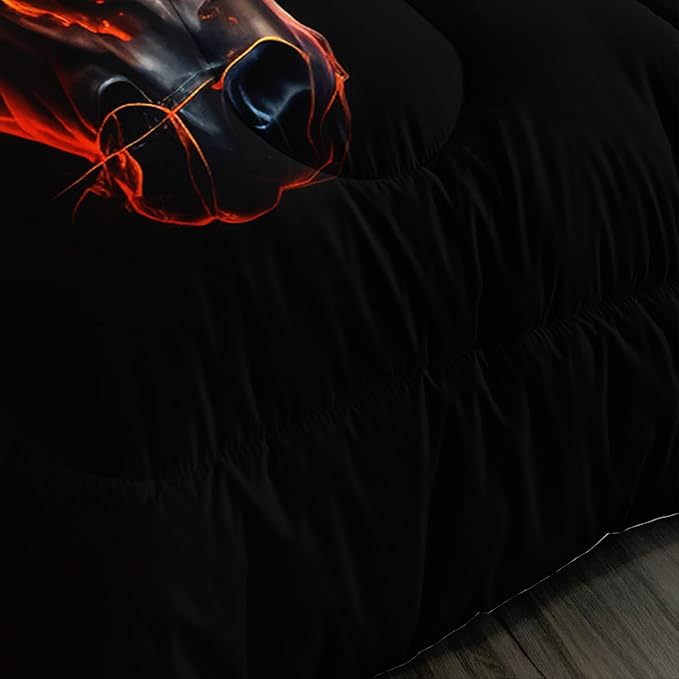 Western Bedding Horse Comforter Sets,Animal Printed Bed Set Twin Size for Kids Teens Room Decor,Horse Orange Flames Pattern Comforter for Boys Bedding Set with 2 Pillowcases.