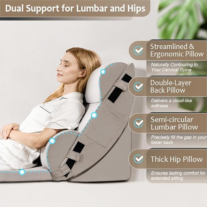 9PCS Orthopedic Bed Wedge Pillow Set for After Surgery Recovery, Body Positioners for Back and Leg Pain Relief, Adjustable Memory Foam Comfort for Sitting up in Bed, Ideal for Adult Acid Reflux & GERD