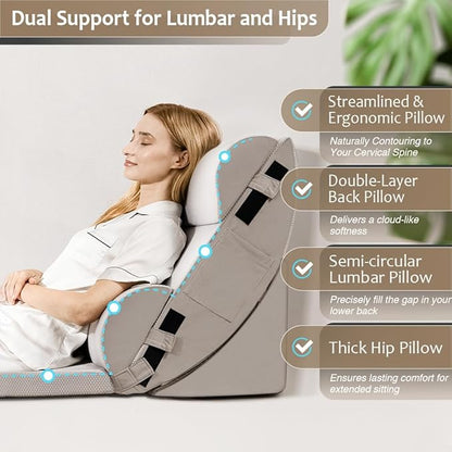 9PCS Orthopedic Bed Wedge Pillow Set for After Surgery Recovery, Body Positioners for Back and Leg Pain Relief, Adjustable Memory Foam Comfort for Sitting up in Bed, Ideal for Adult Acid Reflux & GERD