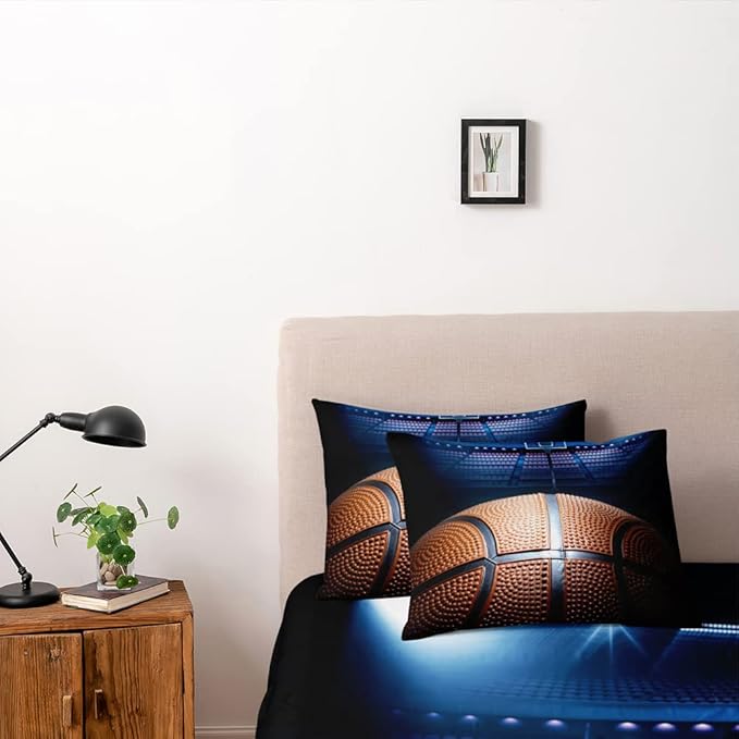 Basketball Bedding Set Queen Sport Duvet Cover Set for Boys Basketball Comforter Cover Sets for Bedroom Decor