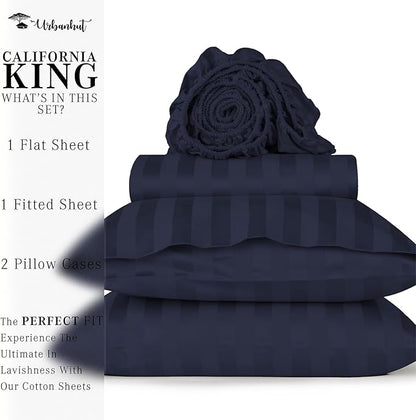 URBANHUT 1000 Thread Count Damask California King Sheet Set Egyptian Cotton Sheets, Long Staple Soft & Breathable, 4 Pc Bed Sheet Sets, Luxury Hotel Sateen Sheets Fits 16" Deep Pocket - Navy Blue