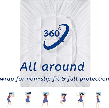 Twin XL Mattress Topper for Back Pain, Cooling Extra Thick Mattress Pad Cover with 8-21 inch Deep Pocket, Plush Pillow Top Mattress Topper Overfilled with Down Alternative, Twin Extra Long, White