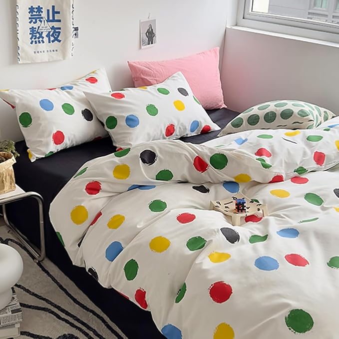 Wellboo Rainbow Polka Dot Comforter Sets King Women Girls Tie Dye Comforter Dots Watercolor Bedding Sets Cotton Colorful Bubbles Polka Dots Comforter Yellow Red Green and Blue Ombre Bed Quilts Soft